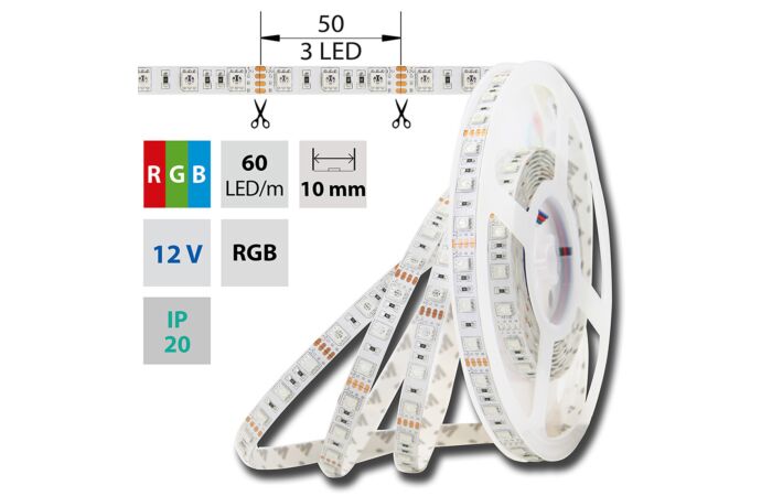 MCLED Pásek LED SMD5050 RGB, 60LED/m, 14,4W/m, DC12V, 560lm/m, IP20, 10mm, 50m