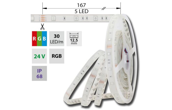 MCLED Pásek LED SMD5050 RGB, 30LED/m, IP68, DC 24V, 12,5mm, 5m
