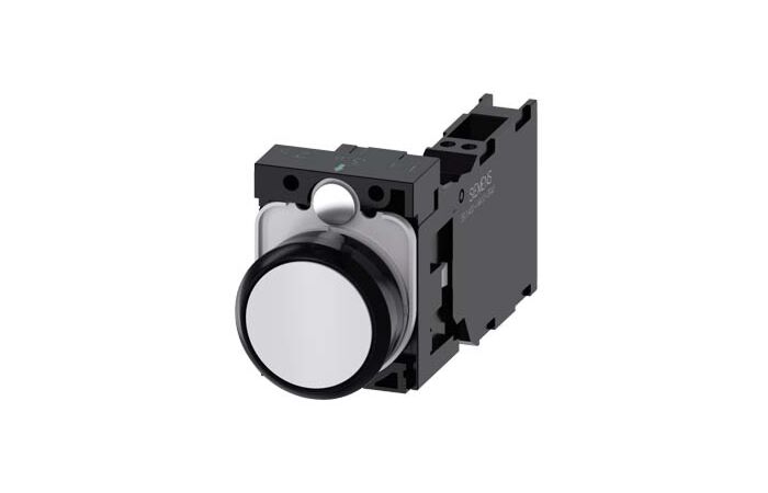 SIEMENS Tlačítko, 22 mm, kulaté, plast, bílá, knoflík stiskací, 1 NO + 1 NC