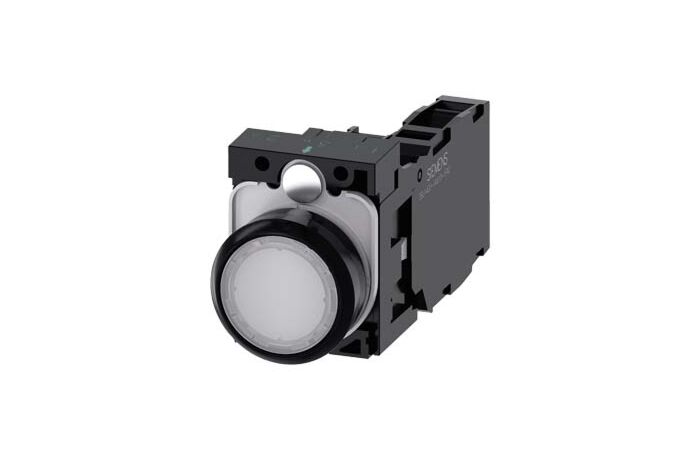 SIEMENS Tlačítko, osvětlené, 22 mm, kulaté, plast, bílá, 1 NO + 1 NC, AC/DC 24V