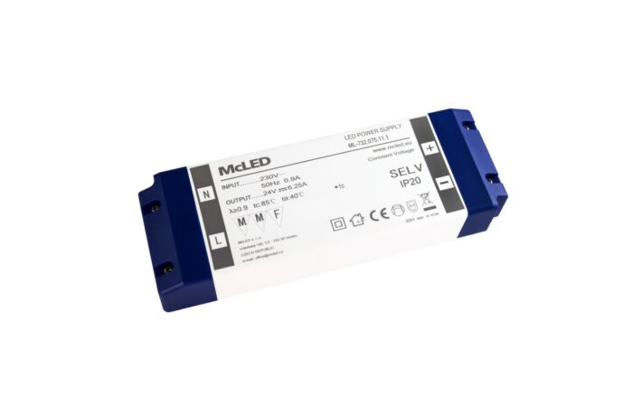 MCLED Napaječ  LED 24V/6,25A ML-732.075.11.1 IP20, plastové provedení se svorkovnicí