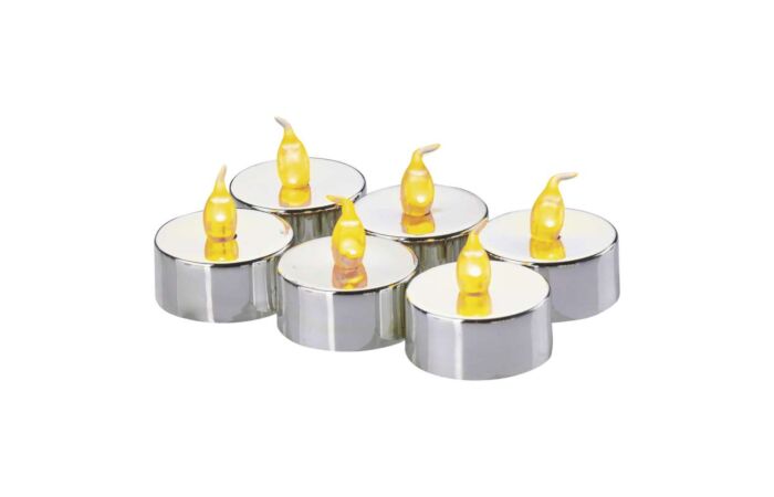 EMOS Dekorace svíčka 6xLED 0,06W 6xCR2032 čajová IP20 vintage stříbrná 6ks