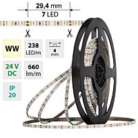 MCLED Pásek LED SMD2216 WW, 238LED/m, 7,2W/m, DC 24V, 660lm/m, CRI90, IP20, 4mm, 5m