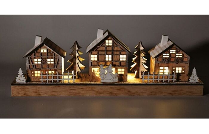 Vesnice vánoční dřevěná - svítící SANTA