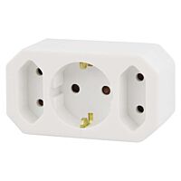 EMOS Zásuvka rozbočovací 2xplochá+1xSCHUKO 250V/10A bílá IP20