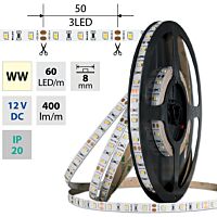 MCLED Pásek LED SMD2835 WW, 60LED/m, 4,8W/m, DC 12V, 400lm/m, CRI90, IP20, 8mm, 50m
