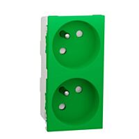 SCHNEIDER Unica - Zásuvka dvojitá 45° 250V/16A 2x2P+E, clonky, bezšroubová, Zelená