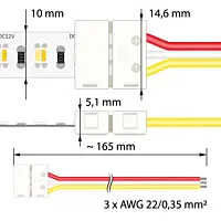 MCLED Konektor double white LED pásků šíře 10mm, 3 piny, připojovací