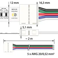 MCLED Konektor ML-112.004.21.6 připojovací, RGBW LED pásků šíře 12mm, 5 pinů, délka 2m, 20AWG
