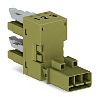 WAGO Rozdělovač-h 890-1762 3pól, kód. B, 1 vstup 2 výstupy, vývody na jedné straně, 3 blokovací západky, pro neupevněné spoje, světle zelená