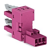 WAGO Rozdělovač-h 890-1763 3pól, kód. B, 1 vstup 2 výstupy, vývody na jedné straně, 3 blokovací západky, pro neupevněné spoje, růžová