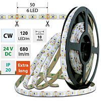MCLED Pásek LED SMD2835 CW, 120LED/m, 7W/m, DC 24V, 680lm/m, CRI90, IP20, 10mm, 50m