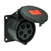 PCE Zásuvka 32A/400V 5-pólová, IP44, příruba 70x70mm, přímá, černá