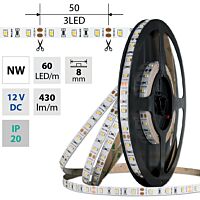 MCLED Pásek LED SMD2835 NW, 60LED/m, 4,8W/m, DC 12V, 430lm/m, CRI90, IP20, 8mm, 50m