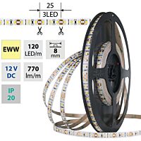 MCLED Pásek LED SMD2835 EWW, 120LED/m, 9,6W/m, DC 12V, 770lm/m, CRI90, IP20, 8mm, 50m