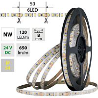 MCLED Pásek LED SMD2835 NW, 120LED/m, 9,6W/m, DC 24V, 650lm/m, CRI90, IP54, 8mm, 5m