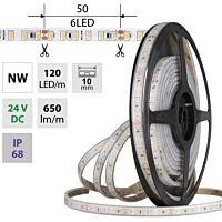 MCLED Pásek LED SMD2835 NW, 120LED/m, 9,6W/m, DC 24V, 650lm/m, CRI90, IP68, 10mm, 5m