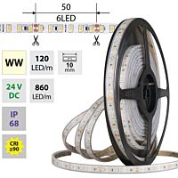 MCLED Pásek LED SMD2835 WW, 120LED/m, 9,6W/m, DC 24V, 610lm/m, CRI90, IP68, 10mm, 5m