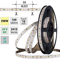 MCLED Pásek LED SMD2835 EWW, 160LED/m, 19,2W/m, DC 24V, 2415lm/m, CRI90, IP20, 10mm, 50m