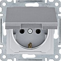 Zásuvka schuko s víčkem, stříbrná mat