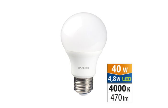 MCLED Žárovka LED 4,8W-40 E27 470lm 4000K úhel 200°