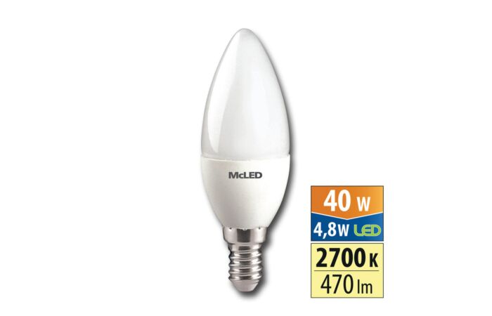 MCLED Žárovka  LED  4,8W-40 E14 470lm 2700K úhel 180° svíčka