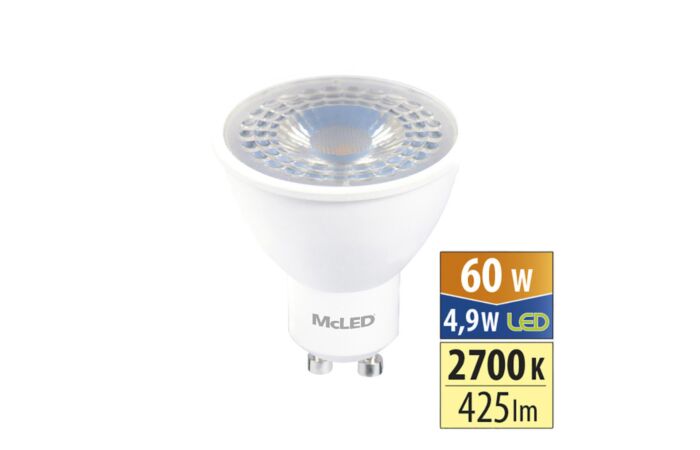 MCLED Žárovka LED 4,9W-60 GU10 425lm 2700K 38° teplá bílá