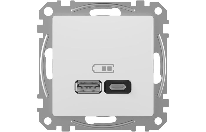 SCHNEIDER Z&aacute;suvka Sedna D/E - Dvojit&aacute; USB A+C nab&iacute;ječka 3A 45W, B&iacute;l&aacute;