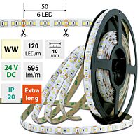 MCLED Pásek LED SMD2835 WW, 120LED/m, 7W/m, DC 24V, 595lm/m, CRI90, IP20, 10mm, 50m