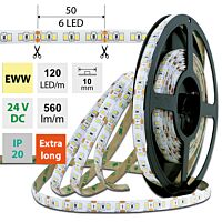 MCLED Pásek LED SMD2835 EWW, 120LED/m, 7W/m, DC 24V, 560lm/m, CRI90, IP20, 10mm, 50m