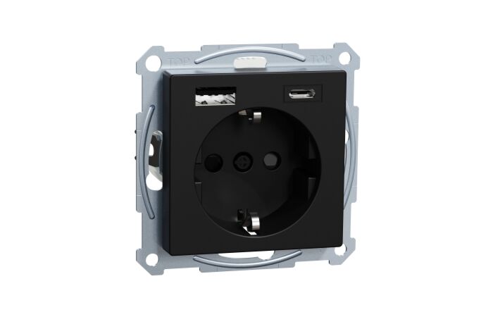 Zásuvka Schuko, Sys-M, USB A+C,černá mat