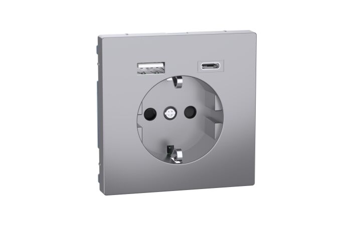 Zásuvka Schuko, Sys-D, USB A+C, stainles
