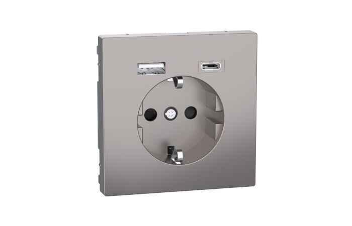 Zásuvka Schuko, Sys-D, USB A+C, nikl