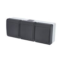 FAMATEL GALATEA Zásuvka 2P+PE 3-násobná vodorovná IP44 antracit