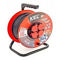 KEL Přívod prodlužovací 50m zásuvky 4x 230V/16A s bubnem IP44 černá (H07RR-F 3x1,5)