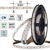 MCLED Pásek LED SMD2835 CW, 160LED/m, 19,2W/m, DC 24V, 2617lm/m, CRI90, IP20, 10mm, 50m