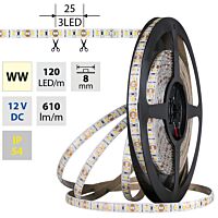 MCLED Pásek LED SMD2835 WW, 120LED/m, 9,6W/m, DC 12V, 610lm/m, CRI90, IP54, 8mm, 5m