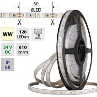 MCLED Pásek LED SMD2835 WW, 120LED/m, 9,6W/m, DC 24V, 610lm/m, CRI90, IP68, 10mm, 5m