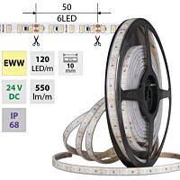 MCLED Pásek LED SMD2835 EWW, 120LED/m, 9,6W/m, DC 24V, 550lm/m, CRI90, IP68, 10mm, 5m