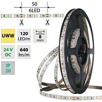 MCLED Pásek LED SMD2835 UWW, 120LED/m, 9,6W/m, DC 24V, 640lm/m, CRI90, IP20, 8mm, 50m