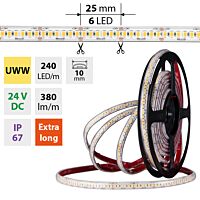 MCLED Pásek LED SMD2835 UWW, 240LED/m, 6W/m, DC 24V, 380lm/m, CRI90, IP67, 10mm, 5m