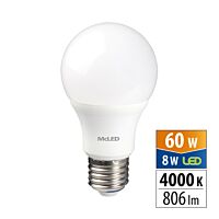 MCLED Žárovka LED 8W-60 E27 806lm 4000K úhel 200°