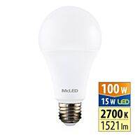 MCLED Žárovka LED 15W-100 E27 1521lm 2700K úhel 200°