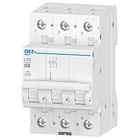 OEZ Jistič In 8 A, Ue AC 230/400 V / DC 180 V, charakteristika D, 3pól, Icn 10 kA  typ LTS-8D-3