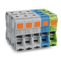 WAGO Svorka 285-1169 Sada pro třífázový proud se 185/120 mm² vysokoproudýmimi Jen na lištu DIN 35 × 15, šedá/modrá/zelenožlutá