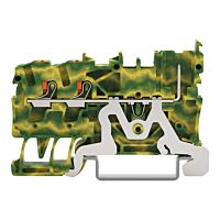 WAGO Svorka 2222-1307 základní PE – 2 vodiče / 1 pin s ovládacím tlačítkem 2,5 mm², zelenožlutá