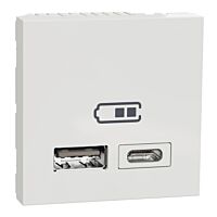 SCHNEIDER Zásuvka Unica - Dvojitý nabíjecí USB konektor A+C 2.4A, 2M, Bílá