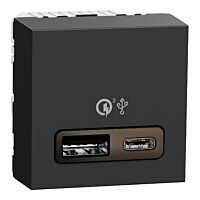 SCHNEIDER Zásuvka Unica - Dvojitý nabíjecí USB konektor A+C 18W, 2.4A, 2M, Antracit