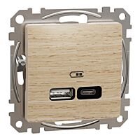 SCHNEIDER Sedna Design & Elements Dvojitá nabíječka USB A+C, 2,4 A, 21 W, Bříza