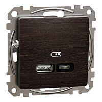 SCHNEIDER Sedna Design & Elements Dvojitá nabíječka USB A+C, 2,4 A, 21 W, Wenge